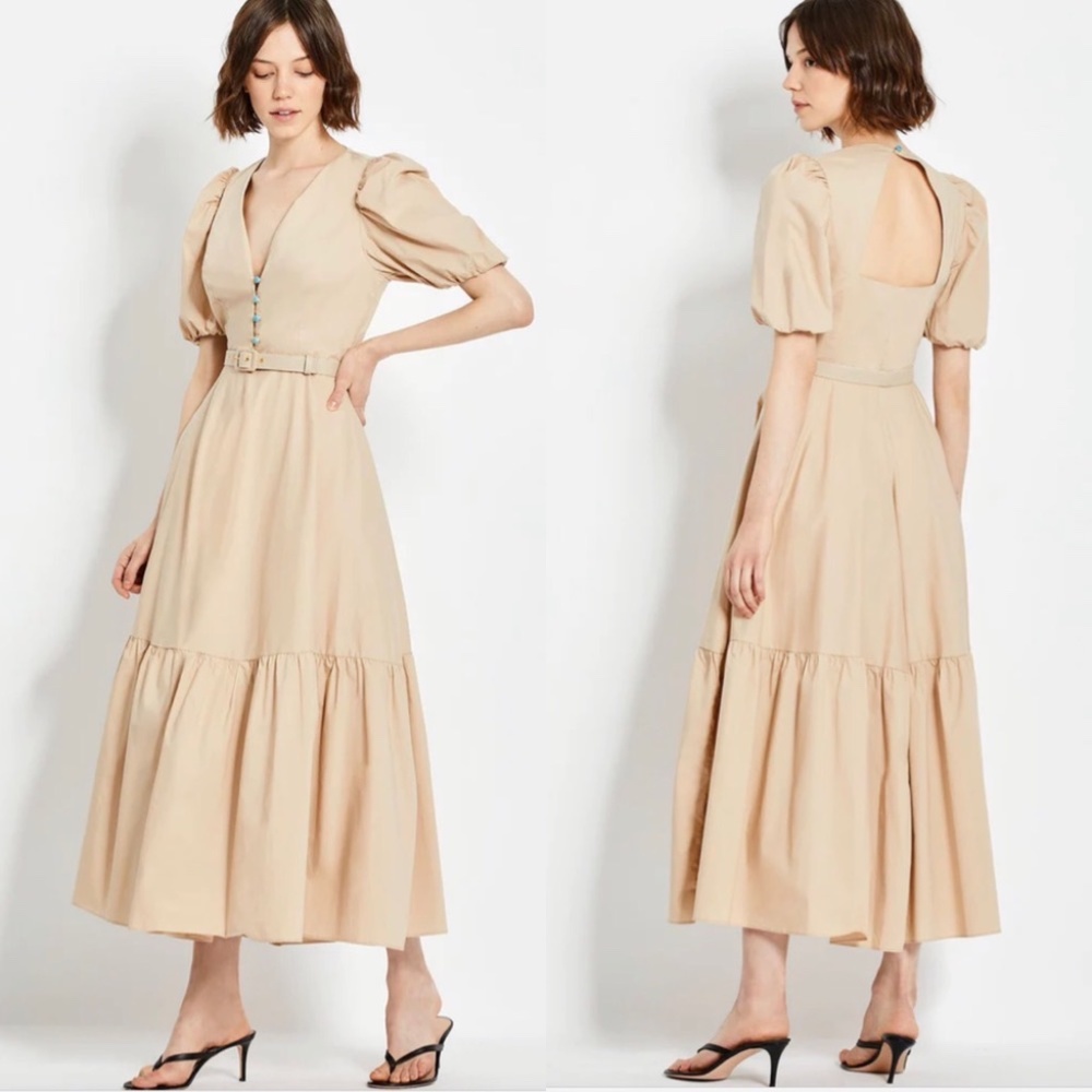 Nicholas rebecca puff sleeve cotton poplin fit flare midi dress  NO OFFERS
